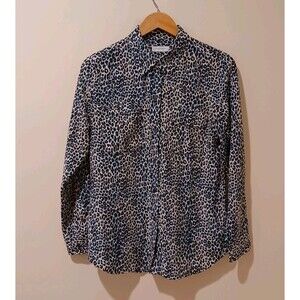 Equipment Femme Slim Signature Animal Print Silk Shirt Blue Leopard Top Size M
